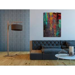 Odbicie deszczowego miasta - nowoczesny obraz na płótnie - 50x70 cm