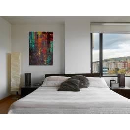 Odbicie deszczowego miasta - nowoczesny obraz na płótnie - 50x70 cm