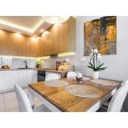 Odbicie słonecznego miasta - nowoczesny obraz na płótnie - 80x80 cm