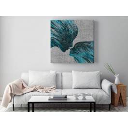 Taniec żywiołów w błękitach - nowoczesny obraz na płótnie - 80x80 cm