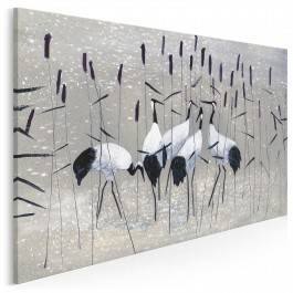 Żurawie nad rozlewiskiem - nowoczesny obraz na płótnie - 120x80 cm