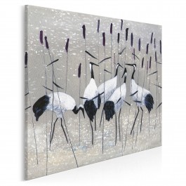 Żurawie nad rozlewiskiem - nowoczesny obraz na płótnie - 80x80 cm