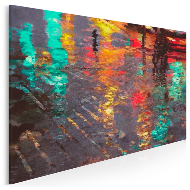 Odbicie deszczowego miasta - nowoczesny obraz na płótnie - 120x80 cm