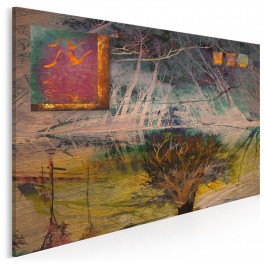 Zachód w opuszczonym lesie - nowoczesny obraz na płótnie - 120x80 cm