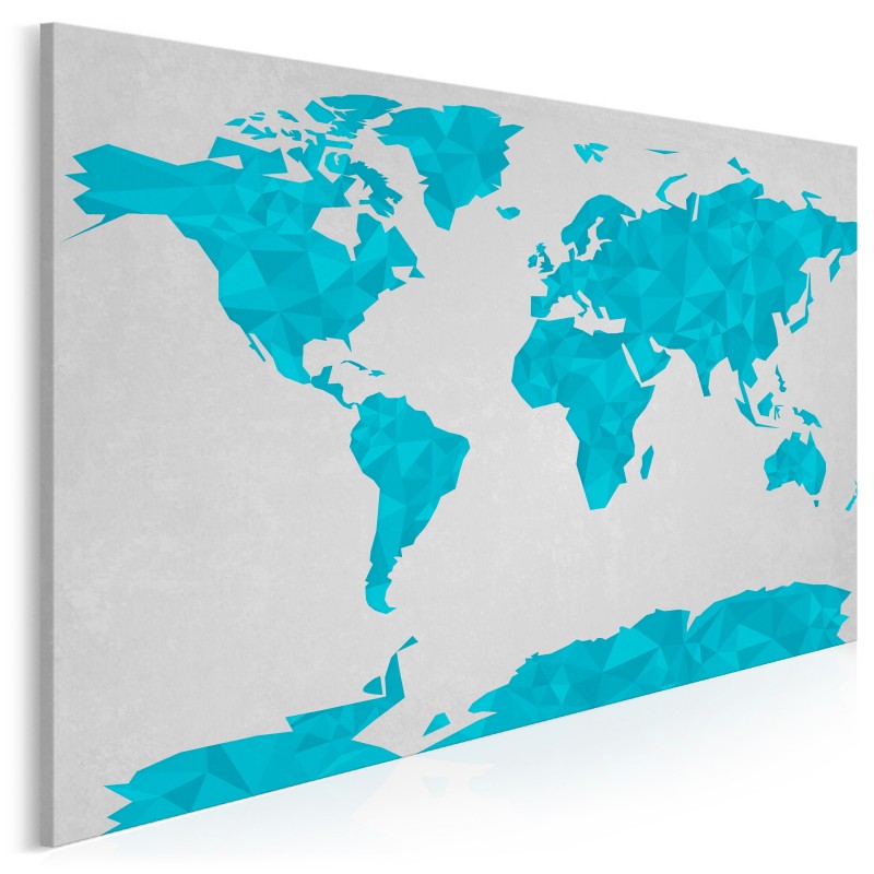Geometryczna mapa w błękitach - nowoczesny obraz na płótnie - 120x80 cm