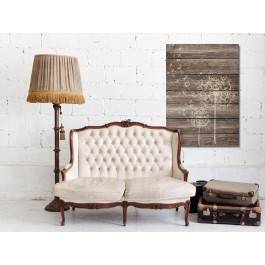 Dmuchawiec na drewnie - nowoczesny obraz na płótnie - 50x70 cm Dmuchawiec na drewnie - nowoczesny obraz na płótnie - 50x70 cm