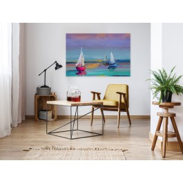 Zachód słońca na Mazurach - nowoczesny obraz na płótnie