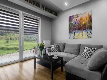 Zimowy poranek - nowoczesny obraz do salonu - 80x80 cm