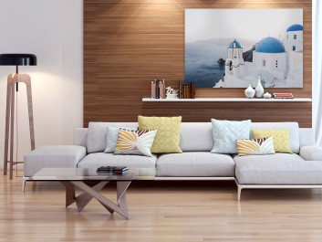 Błękitne dachy Santorini - zdjęcie na płótnie - 120x80 cm Błękitne dachy Santorini - zdjęcie na płótnie - 120x80 cm