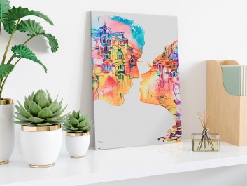 Romans w Barcelonie - nowoczesny obraz na płótnie - 50x70 cm Romans w Barcelonie - nowoczesny obraz na płótnie - 50x70 cm