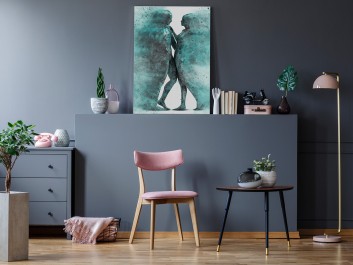 Metafizyka miłości w turkusach - nowoczesny obraz na płótnie - 50x70 cm