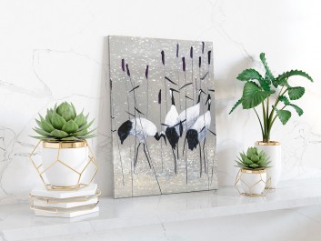 Żurawie nad rozlewiskiem - nowoczesny obraz na płótnie - 50x70 cm Żurawie nad rozlewiskiem - nowoczesny obraz na płótnie - 50x70 cm
