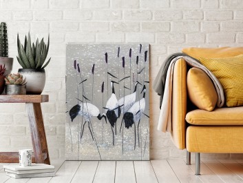 Żurawie nad rozlewiskiem - nowoczesny obraz na płótnie - 50x70 cm Żurawie nad rozlewiskiem - nowoczesny obraz na płótnie - 50x70 cm