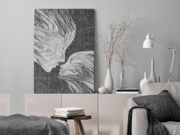 Taniec żywiołów w szarościach - nowoczesny obraz na płótnie - 50x70 cm