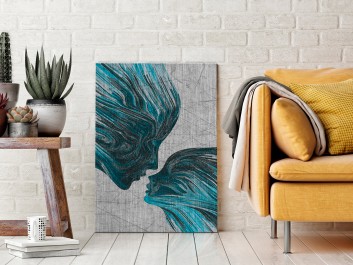 Taniec żywiołów w błękitach - nowoczesny obraz na płótnie - 50x70 cm Taniec żywiołów w błękitach - nowoczesny obraz na płótnie - 50x70 cm