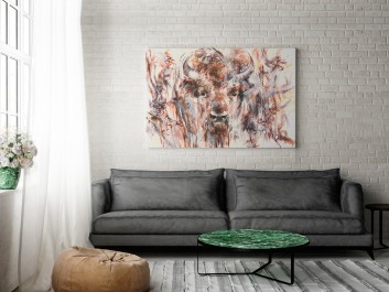 Żubr w puszczy - nowoczesny obraz na płótnie - 120x80 cm Żubr w puszczy - nowoczesny obraz na płótnie - 120x80 cm