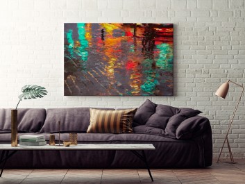 Odbicie deszczowego miasta - nowoczesny obraz na płótnie - 120x80 cm