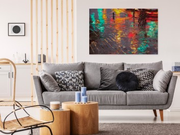 Odbicie deszczowego miasta - nowoczesny obraz na płótnie - 120x80 cm