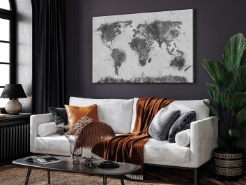 Mapa świata w czerni i bieli - nowoczesny obraz na płótnie - 120x80 cm Mapa świata w czerni i bieli - nowoczesny obraz na płótnie - 120x80 cm