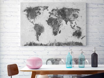 Mapa świata w czerni i bieli - nowoczesny obraz na płótnie - 120x80 cm Mapa świata w czerni i bieli - nowoczesny obraz na płótnie - 120x80 cm