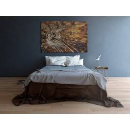 Dynamika w brązach - nowoczesny obraz do sypialni - 120x80 cm