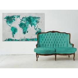 Mapa świata w turkusach - nowoczesny obraz na płótnie - 120x80 cm Mapa świata w turkusach - nowoczesny obraz na płótnie - 120x80 cm