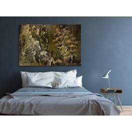 Liście bambusa w stylu grunge - nowoczesny obraz na płótnie - 120x80 cm Liście bambusa w stylu grunge - nowoczesny obraz na płótnie - 120x80 cm