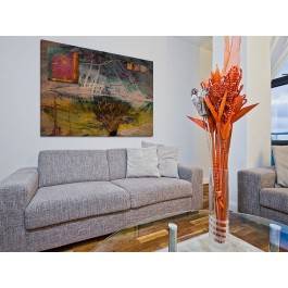 Zachód w opuszczonym lesie - nowoczesny obraz na płótnie - 120x80 cm