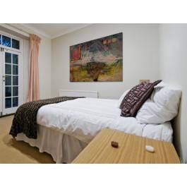 Zachód w opuszczonym lesie - nowoczesny obraz na płótnie - 120x80 cm