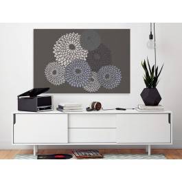 Srebrzyste chryzantemy - nowoczesny obraz na płótnie - 120x80 cm